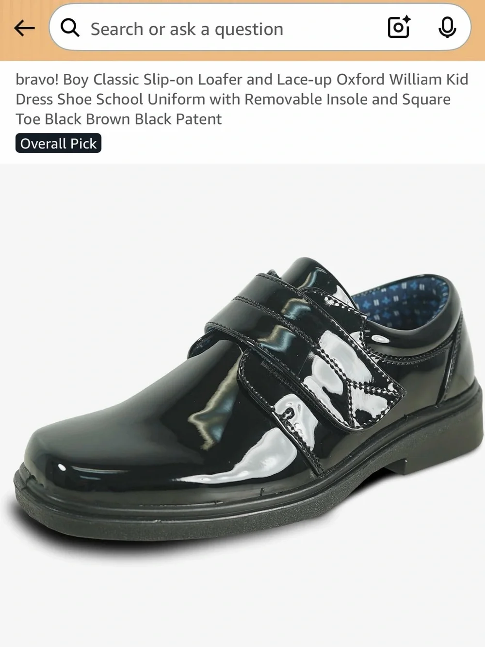 Amazon Kids Patent Leather Hook-and-Loop School Shoe - Black